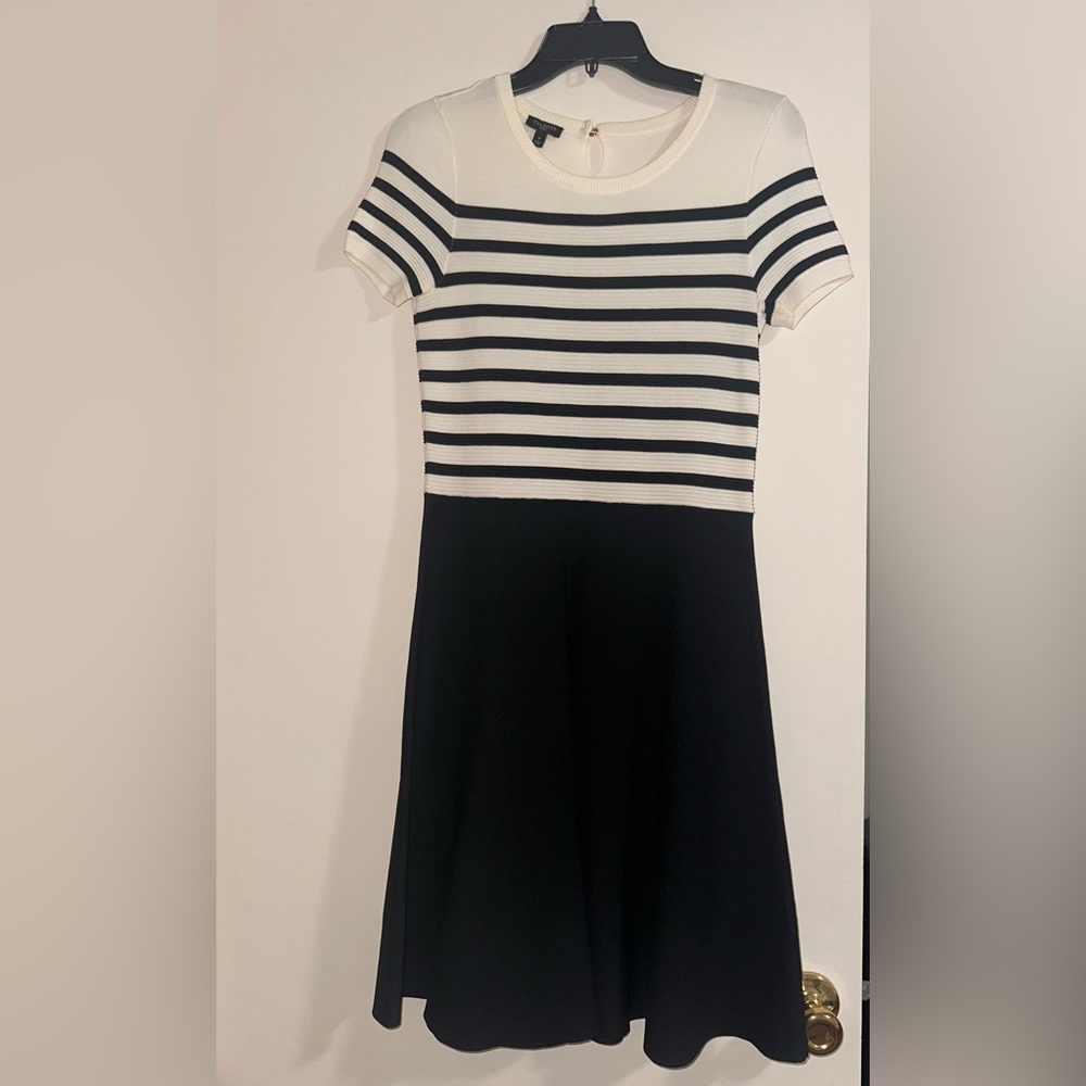Talbots Black and White Fit and Flare Midi Dress